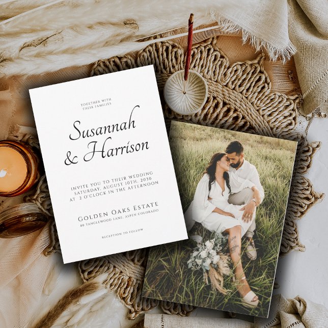 Invitation Élégant Mariage de photos de script (Créateur téléchargé)