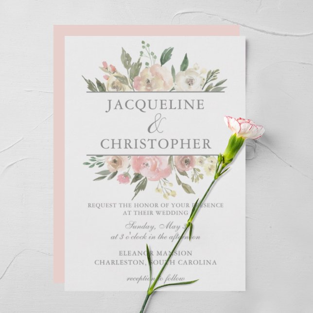 Invitation Élégant Mariage de pivoine rose rose flou de print (Créateur téléchargé)