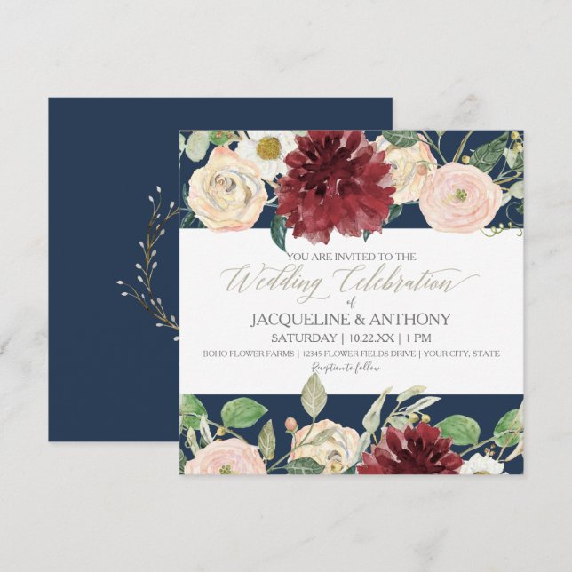Invitation Élégant mariage de printemps Chrysanthemum Rose de (Devant / Derrière)