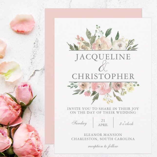 Invitation Élégant Mariage de printemps floral broyé (Créateur téléchargé)