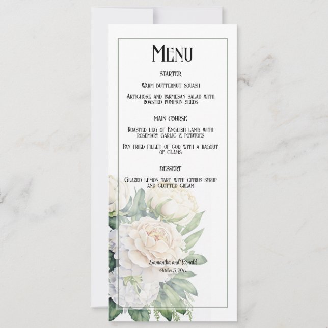 Invitation Élégant Mariage de roses et pivoines blanches (Devant)