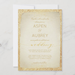 Invitation Élégant Mariage de script antique feuille or