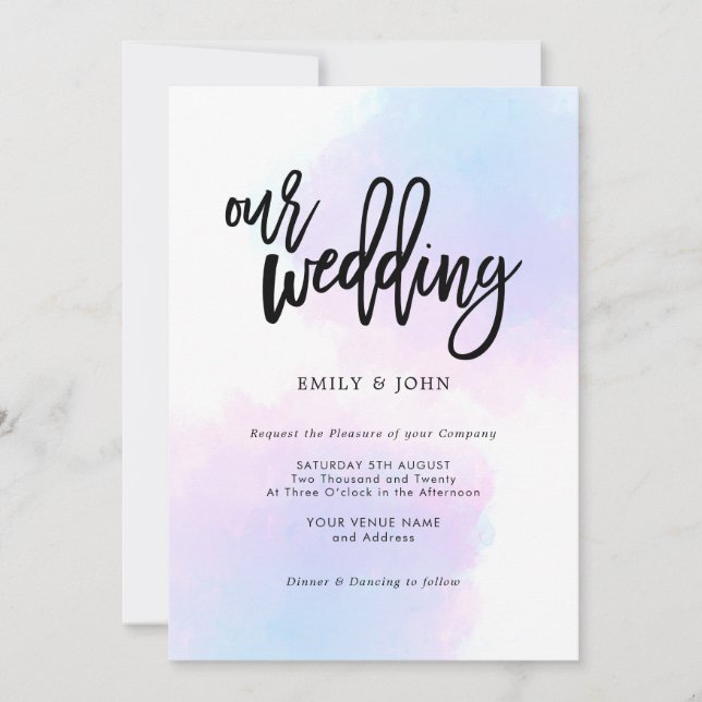 Invitation Elégant Mariage de script bleu/Lilac (Devant)