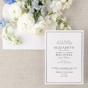 Invitation Élégant Mariage de script classique bleu marine