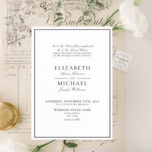 Invitation Élégant Mariage de script classique noir et blanc