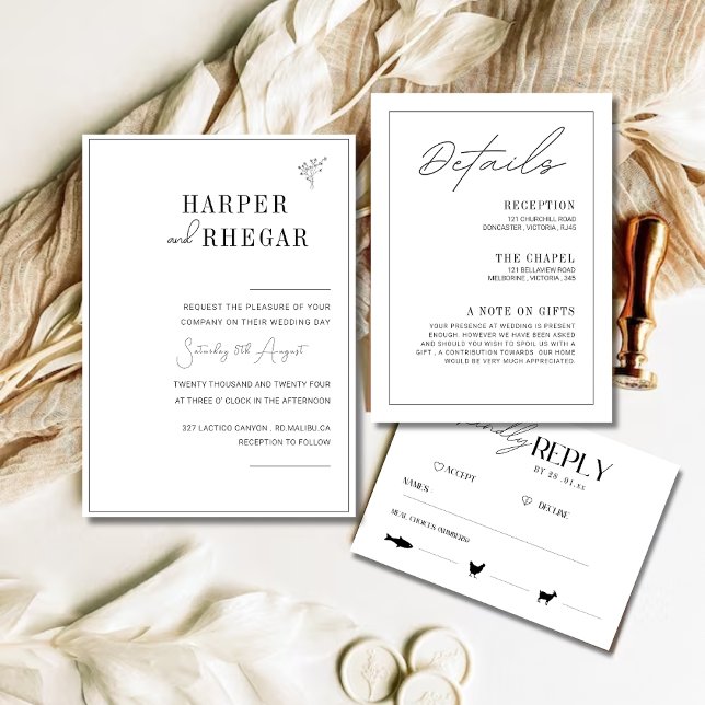 Invitation Élégant Mariage de script classique noir et blanc (Créateur téléchargé)