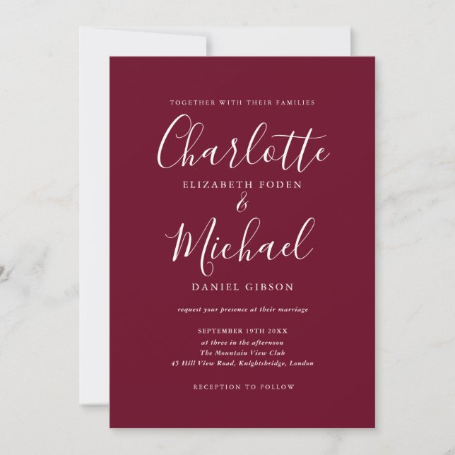 Invitation Élégant Mariage de script de signature de la Bourg (Devant)
