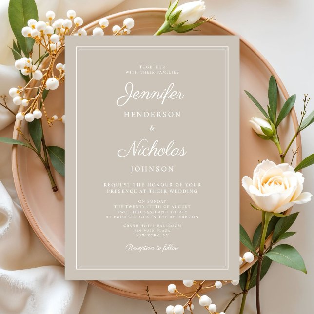 Invitation Élégant Mariage de script de style moderne (Elegant Formal Taupe Wedding Invitation)