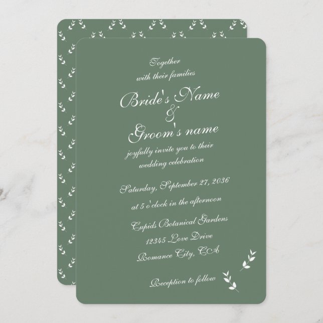 Invitation Élégant Mariage de script en vert d'olive Sage for (Devant / Derrière)