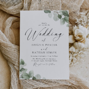 Invitation Élégant Mariage de script feuille verte