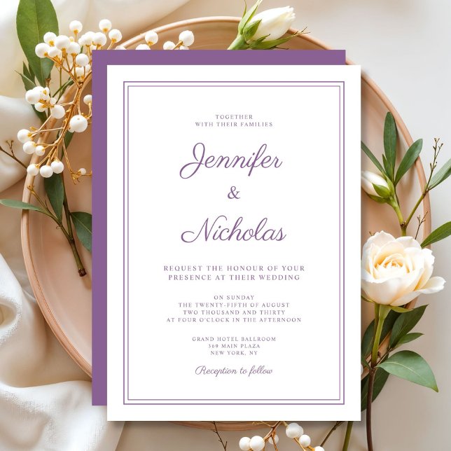 Invitation Élégant Mariage de script Lilac violet moderne (Elegant Modern Purple Lilac Script Wedding Invitation)