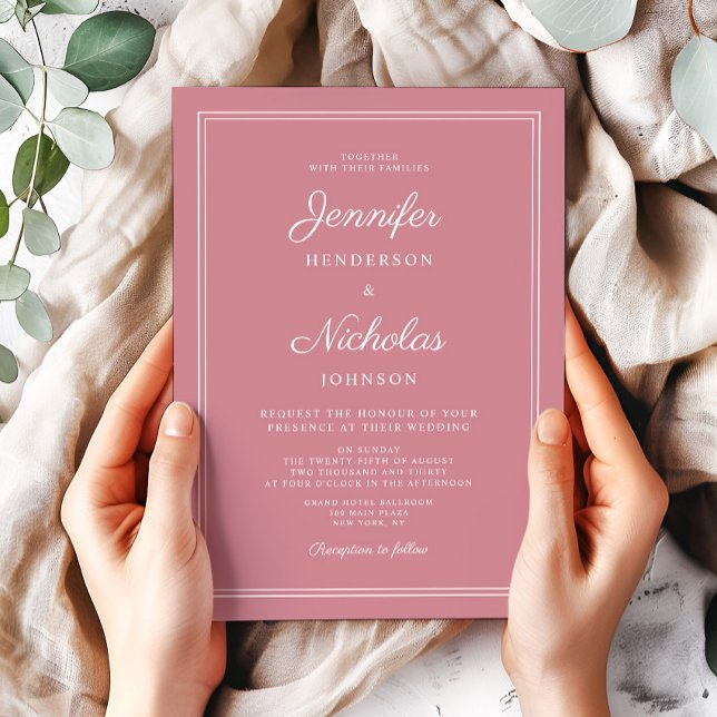 Invitation Élégant Mariage de script rose Dusty (Elegant Formal Dusty Pink Wedding Invitation)