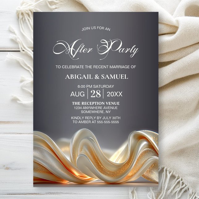 Invitation Elégant Mariage de soie dorée après la fête (Créateur téléchargé)
