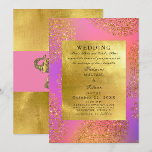 Invitation Élégant Mariage de style or et rose indien