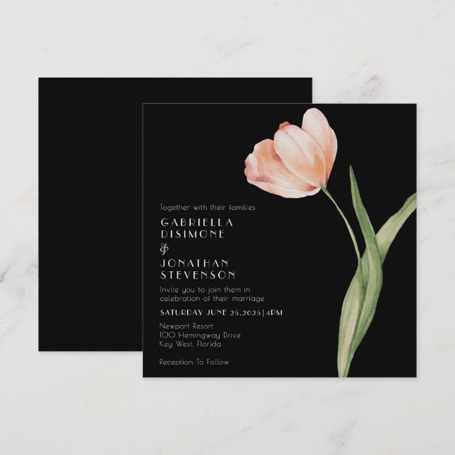 Invitation Elégant Mariage de teinte d'aquarelle bleu Tulip (Devant / Derrière)