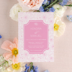 Invitation Élégant Mariage de Toile Français Rose Floral
