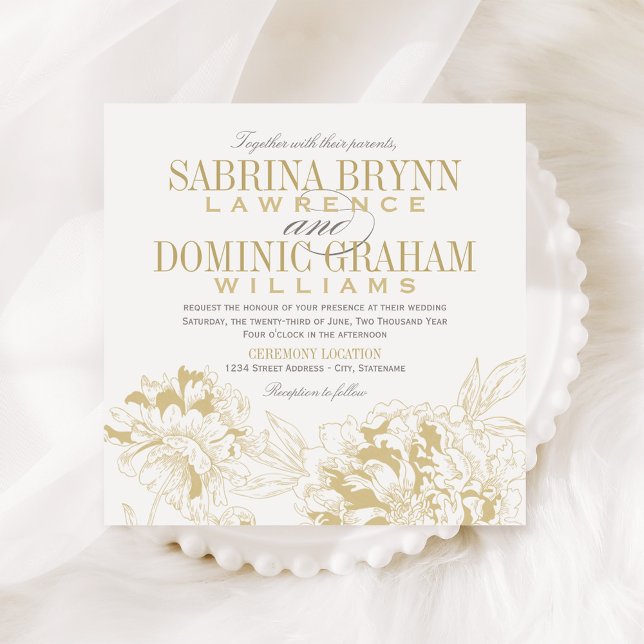 Invitation Elégant Mariage de tourbe Florale Champagne Gold (Créateur téléchargé)
