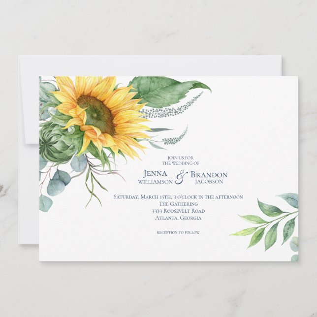 Invitation Elégant Mariage de tournesol aquarelle (Devant)