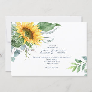 Invitation Elégant Mariage de tournesol aquarelle