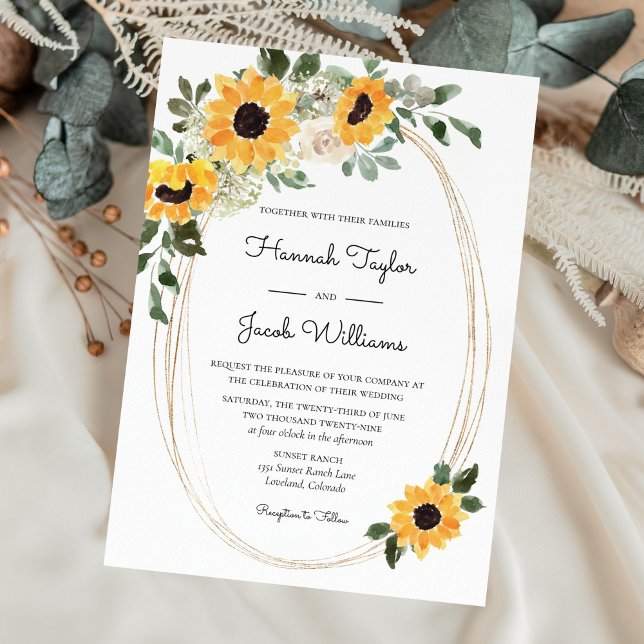 Invitation Élégant Mariage de tournesol Eucalyptus (Créateur téléchargé)
