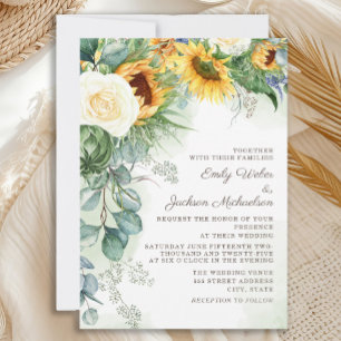 Invitation Élégant Mariage de tournesol Eucalyptus Roses blan