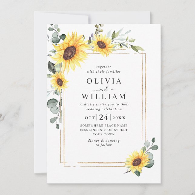 Invitation Élégant Mariage de tournesol Eucalyptus tout en un (Devant)