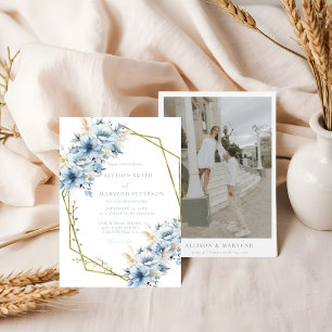 Invitation Élégant Mariage de trame géométrique Floral bleu