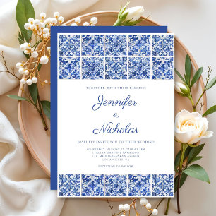 Invitation Elégant Mariage de tuiles Bleues Méditerranéennes