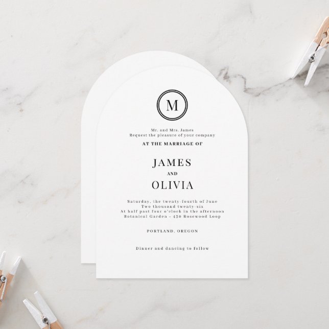 Invitation Élégant Mariage de typographie de monogramme (Devant/Arrière en situation)