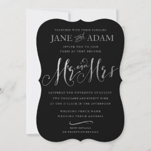 Invitation Elégant Mariage de typographie M. & Mme Black & Si