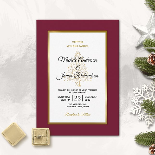 Invitation Élégant Mariage de vacances d'hiver d'or de Bourgo (Créateur téléchargé)