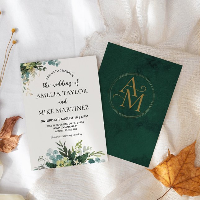Invitation Élégant Mariage de verdure émeraude (Créateur téléchargé)