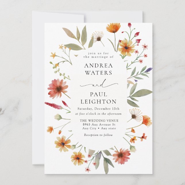 Invitation Élégant Mariage de verdure Fleur sauvage (Devant)