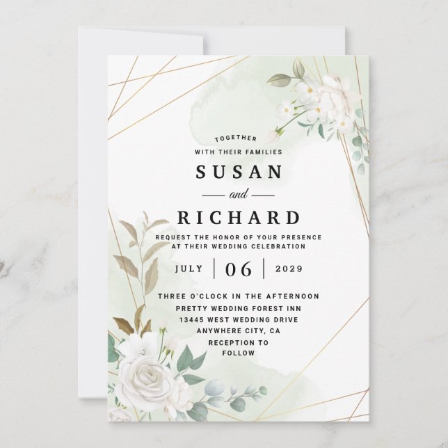 Invitation Élégant Mariage de verdure géométrique géométrique (Devant)
