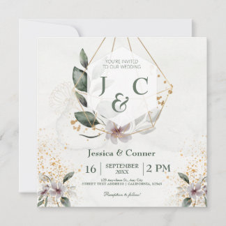 Invitation Elégant Mariage de verdure or