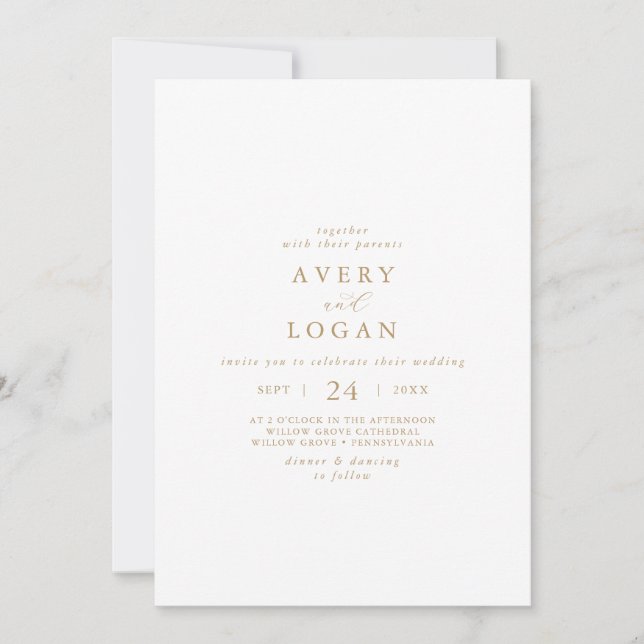 Invitation Élégant Mariage Décontracté de script Gold (Devant)