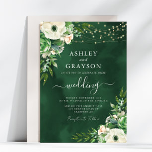 Invitation Élégant Mariage d'émeraude fleurie vert et crème