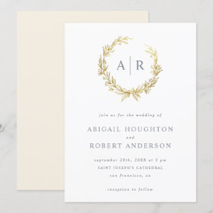 Invitation Élégant Mariage des initiales de Wreath dessinées 