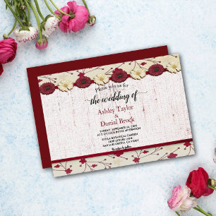 Invitation Élégant Mariage d'été à cadre floral rouge Bourgog