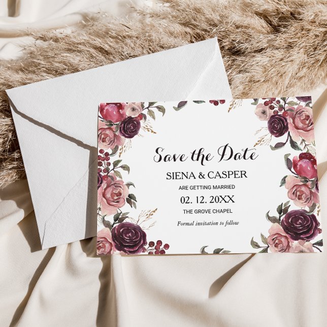 Invitation Élégant Mariage d'été de Bourgogne Enregistrer la  (Créateur téléchargé)