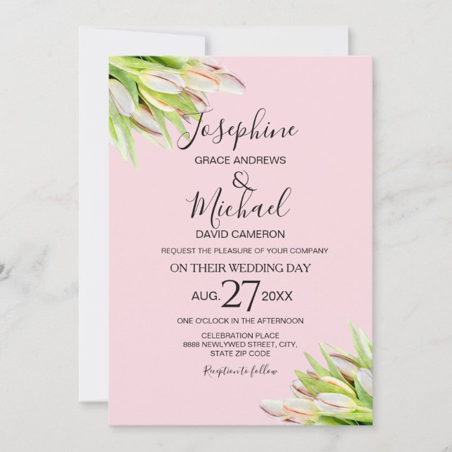 Invitation Élégant Mariage d'été de Tulipe verte rose (Devant)