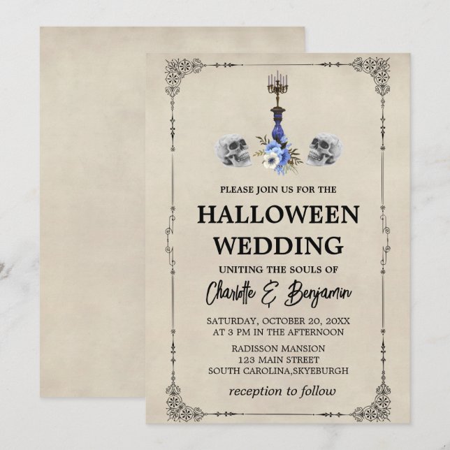 Invitation Élégant Mariage d'Halloween Vintage (Devant / Derrière)