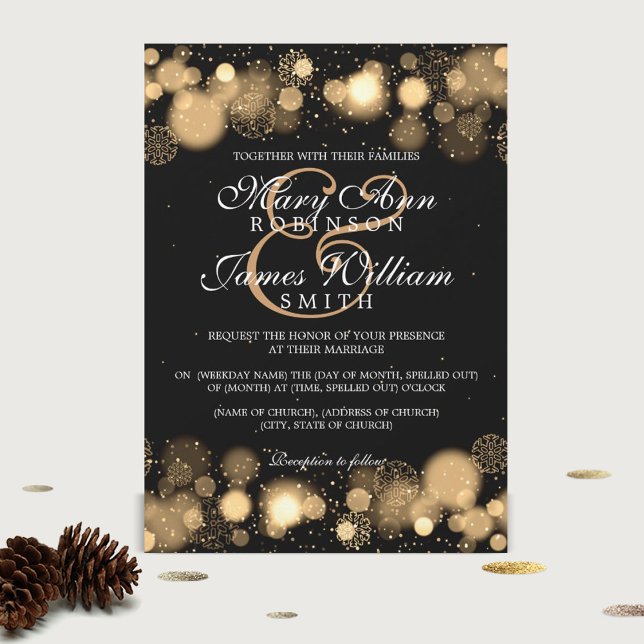 Invitation Élégant Mariage d'hiver Lumières or (Créateur téléchargé)