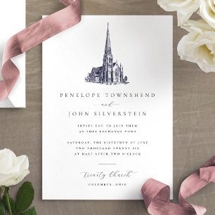 Invitation Élégant Mariage d'illustration de l'église Vintage