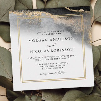 Invitation Élégant Mariage d'opulence en marbre noir et or