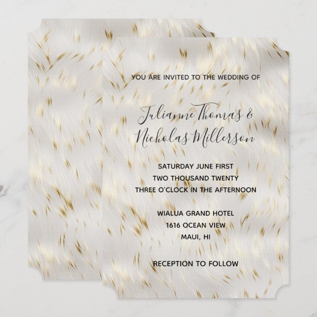 Invitation Élégant Mariage d'or blanc (Devant / Derrière)