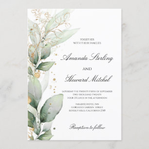 Invitation Élégant mariage d'or feuille d'eucalyptus