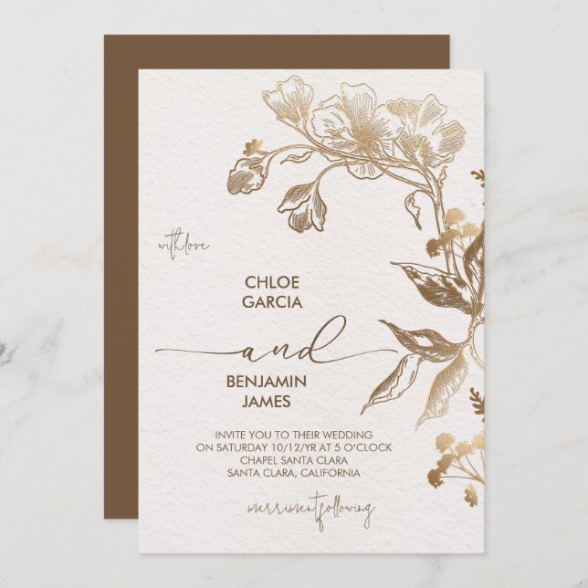 Invitation Elégant Mariage d'orchidée dorée (Devant / Derrière)