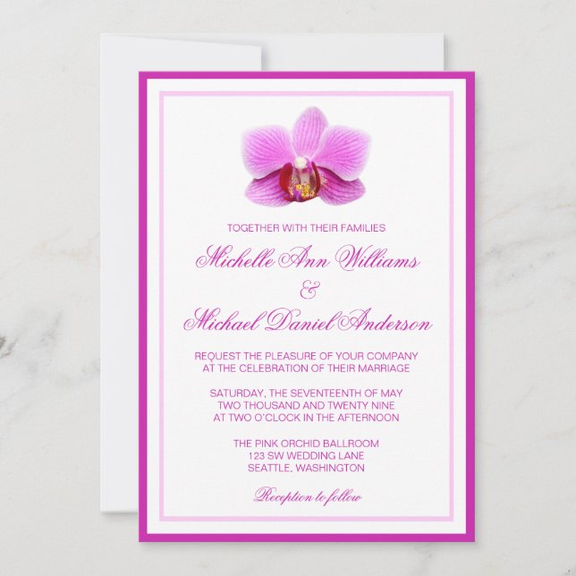Invitation Élégant Mariage d'orchidée rose (Devant)