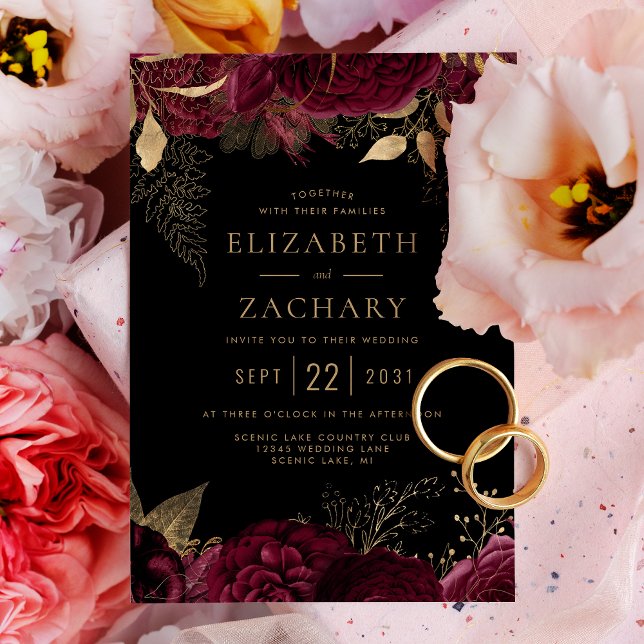 Invitation Élégant Mariage doré de Bourgogne (Créateur téléchargé)